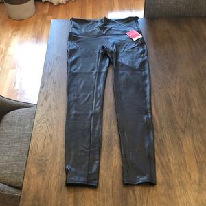 SPANX faux leather leggings, black, size L. NWT